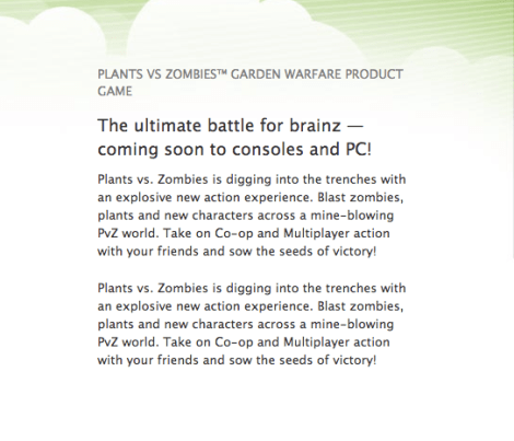 Plants vs. Zombies Garden Warfare Product Description